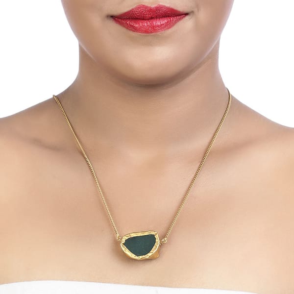 A Touch of Green Chalcedony Stone Gold Necklace — Zariin