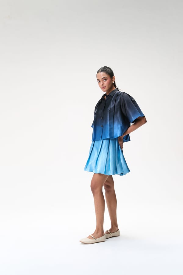 Blue Ombre Box Pleat Short Skirt — Tara & I