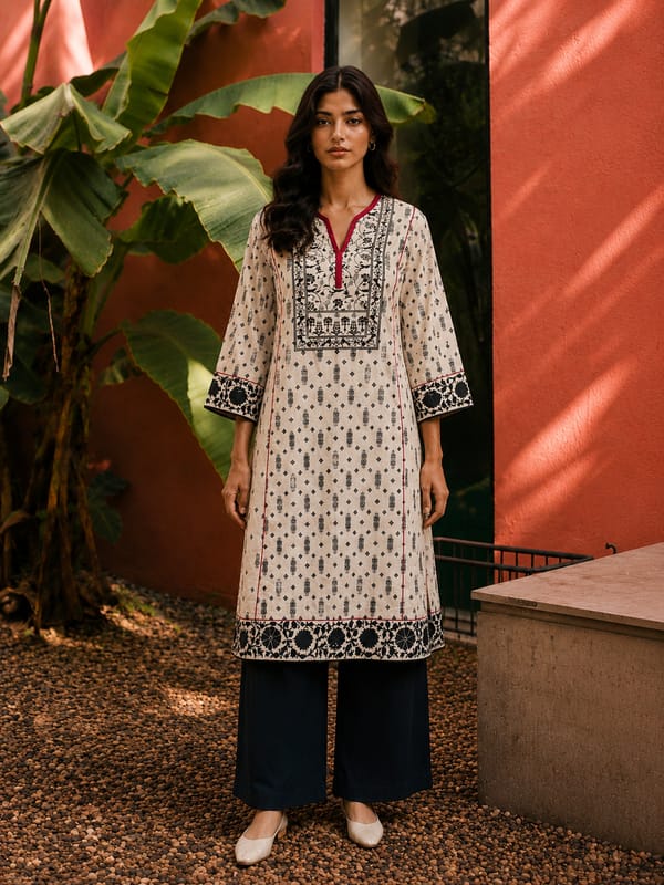 Ivory Heritage Printed Cotton Kurta Set — Truly SMA