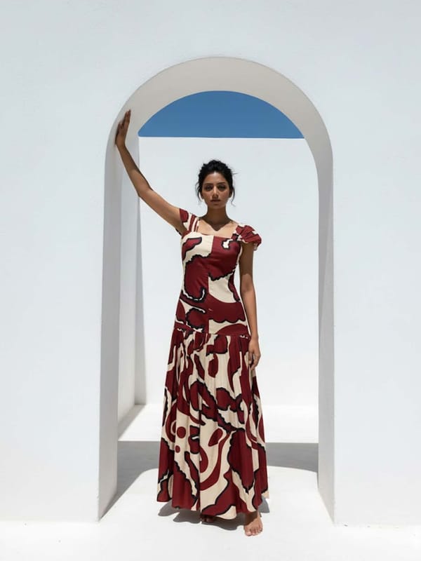 Rustic Printed Pleated Dress — POPPI