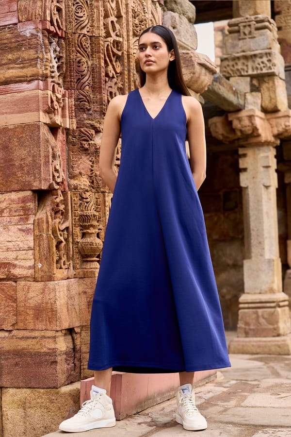 Navy V-Neck Wide-Leg Knit Jumpsuit with Pockets — Dash and Dot