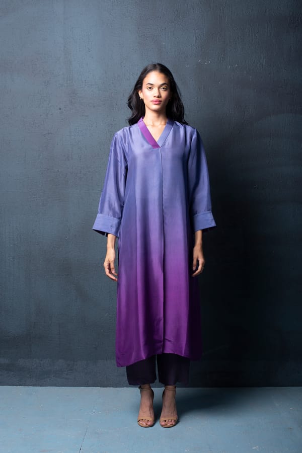 Purple Habutai Silk Kurta Set — CLOS