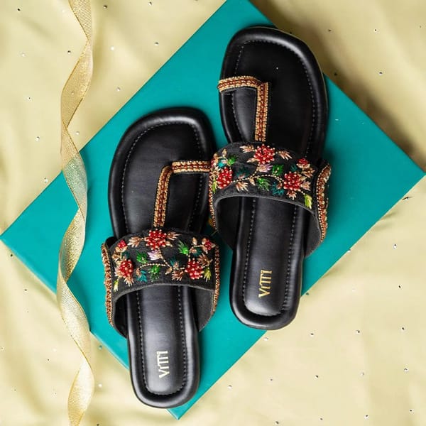 Midnight Bloom Kolhapuris — House of Vitti India