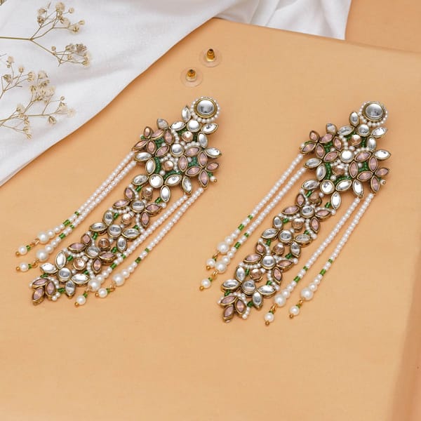Multicolored Floral Kundan Drop Earrings with Pearls — BeAbhika