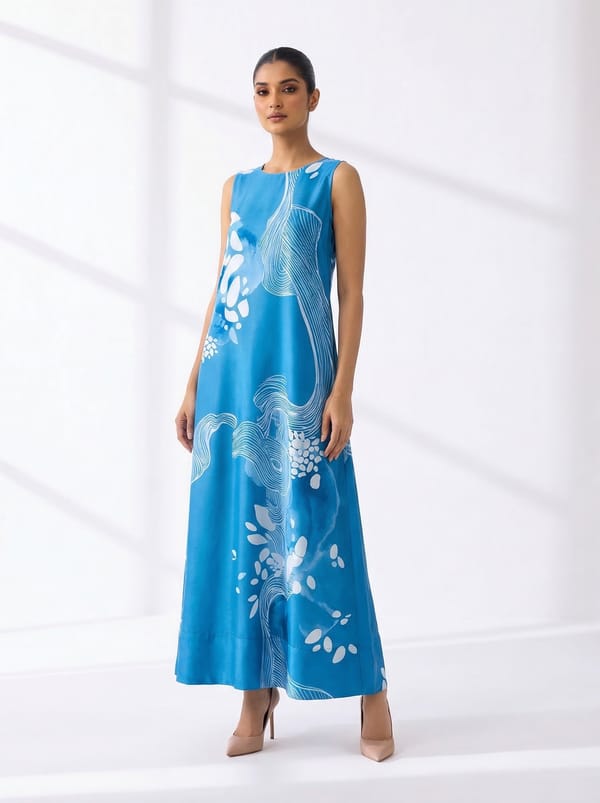 Blue Printed Halter Neck Maxi Dress — Esha Arora
