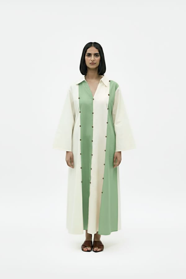 Ivory and Green Colorblock Panel Maxi Dress — Neora