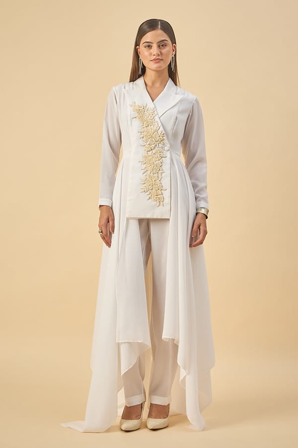 Floral Embriodered Blazer Dhoti Set — Aakaar