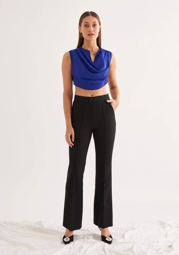 Black High-Rise Flared Crepe Trousers — AMOSHI