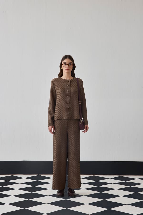 Brown Textured Button-Front Co-ord Set — Pleats by Aruni