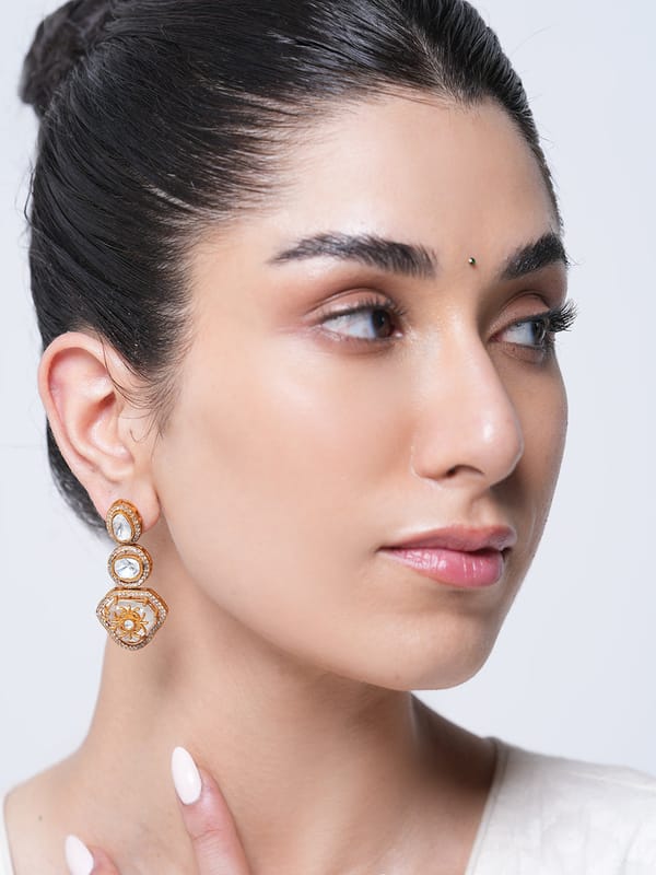Kundan Gold Polish Earrings — Cao Jewellery