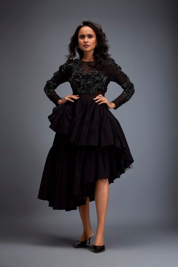 Full-sleeve Swarovski Bodice Top With Ruffle Skirt — Deepika Arora