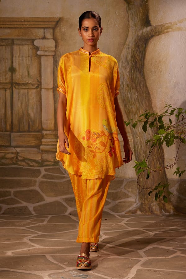 Mango Yellow Printed Kurta and Pant Co-ord Set — Basil Leaf