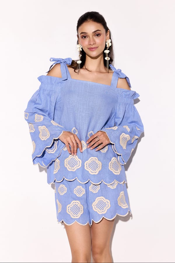 Blue Embroidered Co-Ord Set — BOHO-CHIC