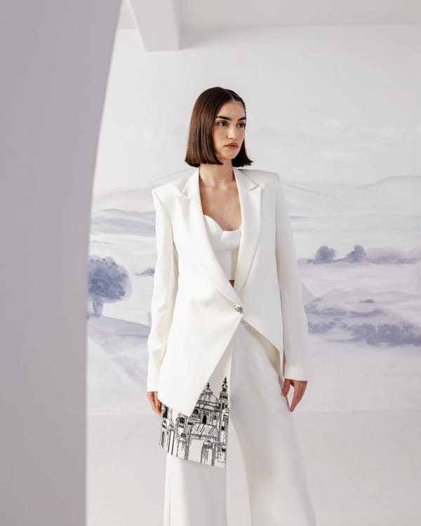 White Tailored Blazer with Detachable Embroidered Panel — Orthodox