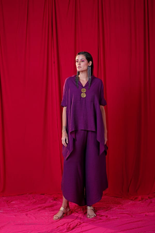 Purple Khadi Kimono Top and Palazzo Co-ord Set — EnEch