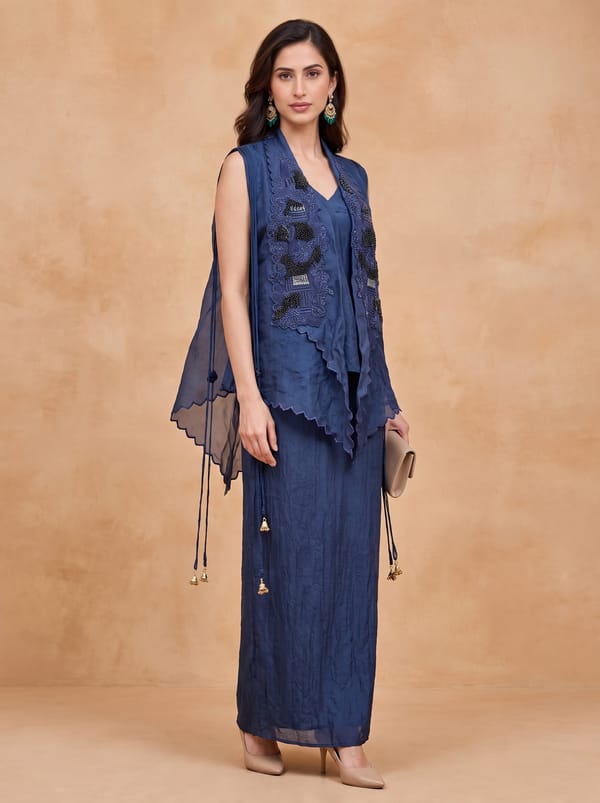 Emb Statement Collar Jacket with Drape Skirt and Inner — HOUSE OF PASHA