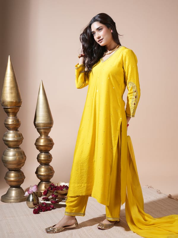 Mustard Keri Long Kurta Set — KOMAL SHAH
