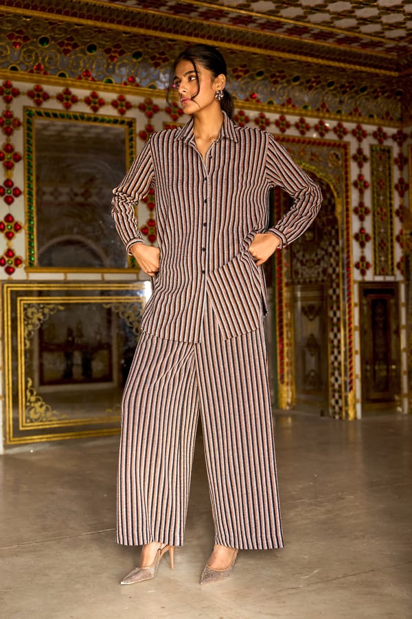 Black Silver Copper Shimmer Stripe Flared Knit Trousers — Dash and Dot