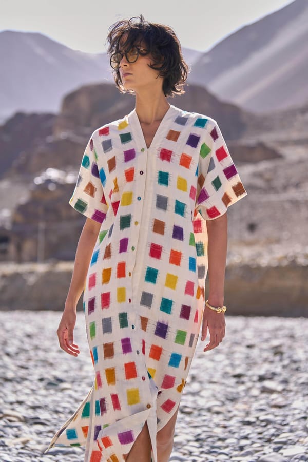 Multicolour Ikat Check Midi Shirt Dress — Dash and Dot