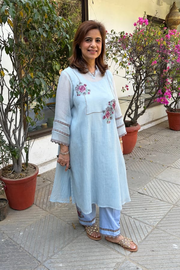 Tunic set with cross-stitch floral embroidery — Omi Clothing