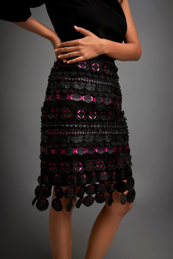 Metallic Pink Accented Geometric Skirt — Deepika Arora