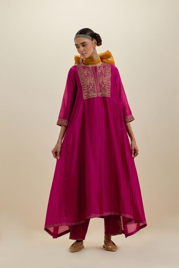 Silk Chanderi Kurta Set With Embroidery — Upavita