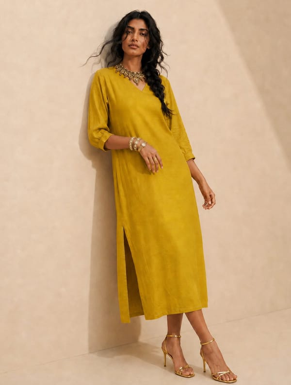 Lime Solid Viscose Long Dress — Truebrowns