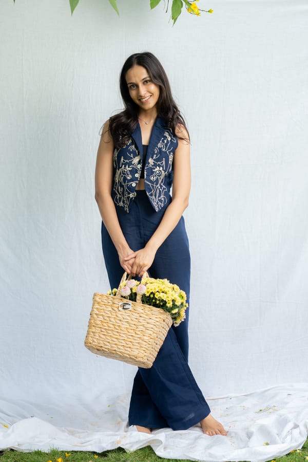 Inkwell Navy High-Rise Straight-Leg Linen Trousers — Akirah