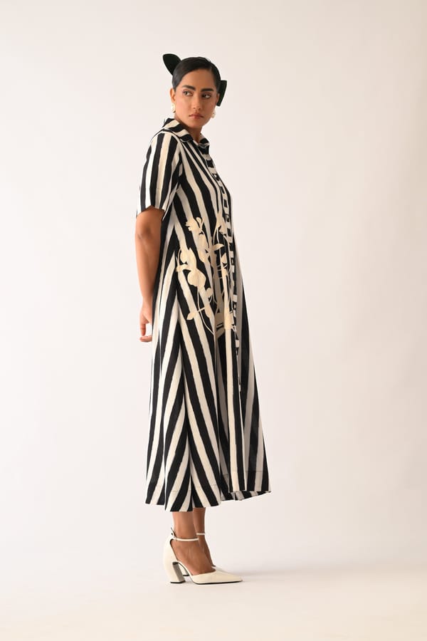 Revolt B&W Full Placket Applique Dress — Ofrida