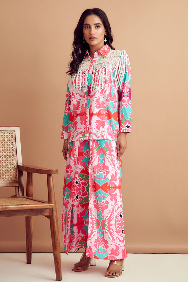 Lace Adorned Vibrant Co-ord Set — BOHO-CHIC