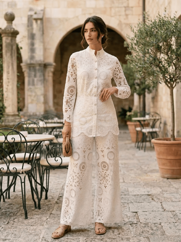 Crystal White Cutwork Tunic and Wide-Leg Pants Co-ord Set — DODO & MOA