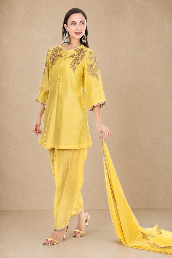 Naaz Chanderi Salwar Set Yellow — Rivoshia