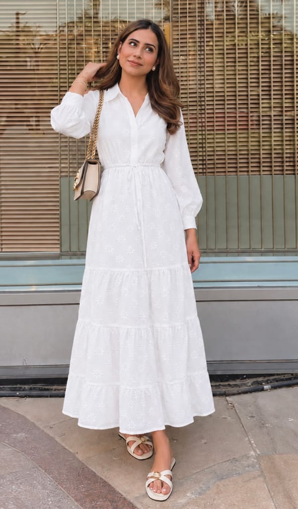Embroidered Flowy Maxi Tiered Dress — REISTOR