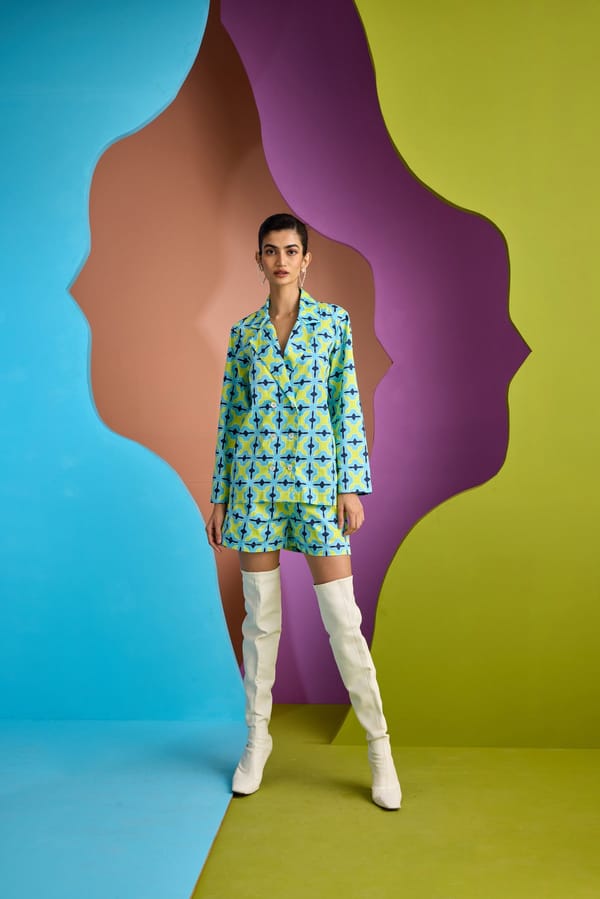 Blue Printed Oversized Shirt and Shorts Co-ord Set — CUIN