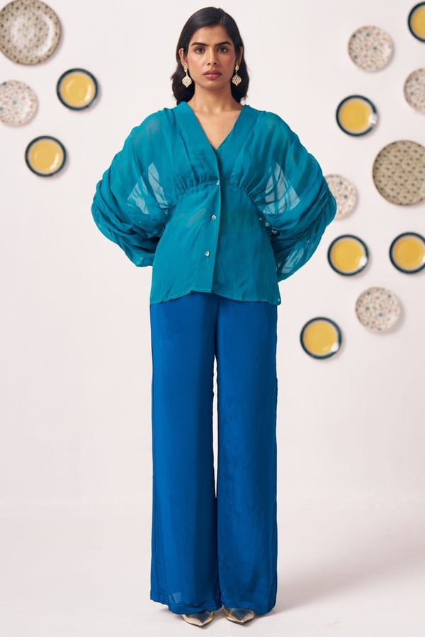Teal Organza Kaftan Top with Cami — Western Era