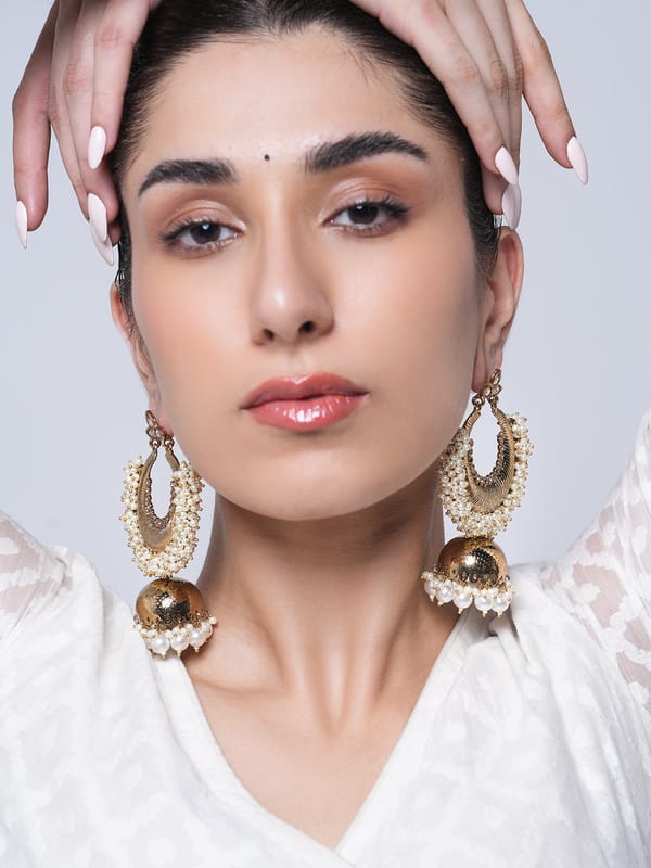 Golden Jhumki Style Earrings — Cao Jewellery