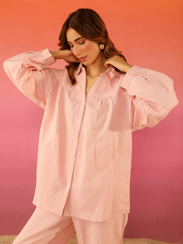 Rose Pink Linen Blend Shirt and Pants Co-ord Set — Cosset Clothing
