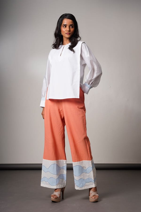 Snow White Top and Coral Wide-Leg Pants Co-ord Set — Madder Much
