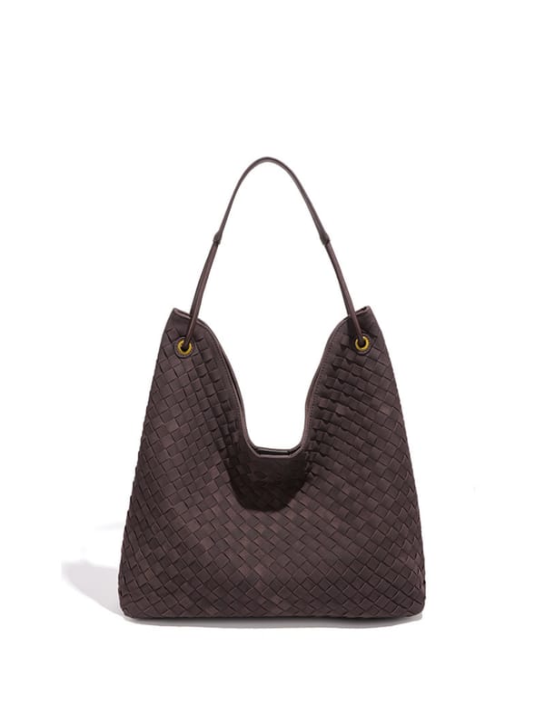 Sia- ladies handwoven tote, faux leather, Chocolate — Favori