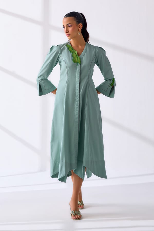 Sea Foam Cotton Twill Fit and Flare Midi Dress — Our Love