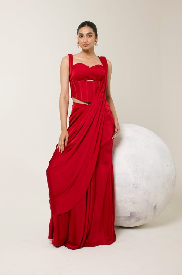 Rakt Gul Corset Saree — LIBAS CAFE