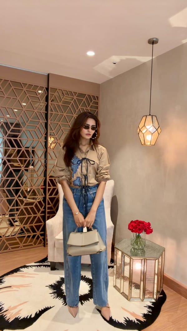 Azure Beige Tie Up Embroidered Shirt — Puja Agarwal