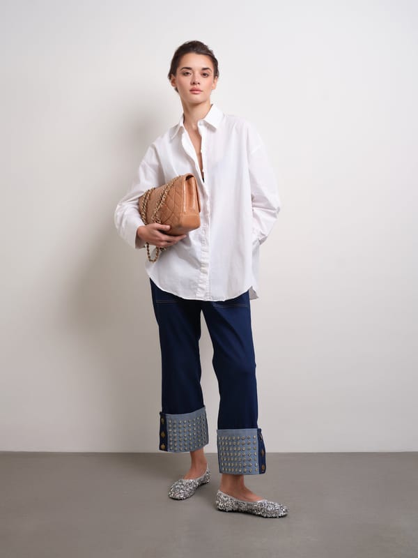 Dark Blue Straight-Leg Jeans with Crystal Turn-Up Cuffs — MADISON