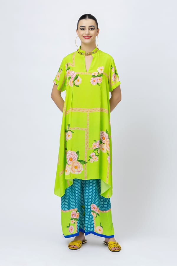 Lime Floral Printed Crepe Kurta and Pant Set — Jungle Marigold