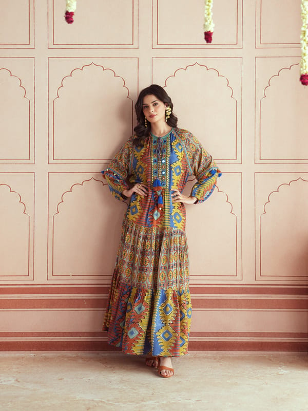 YASMIN GATHERED LONG DRESS — TASHA INDIA