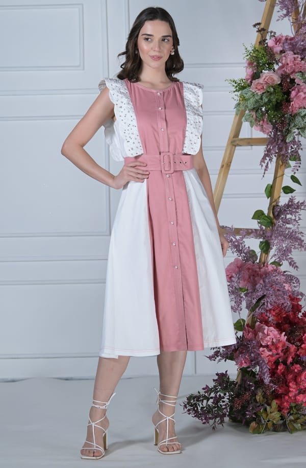 Pink & White Scallop Edge Dress — OMBRELLO