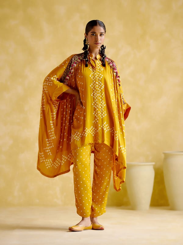 Yellow Bandhani Kaftan Top and Pant Co-ord Set — 5 Elements