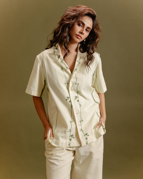 Butter Yellow Khadi Relaxed-Fit Printed Shirt — SUBBAH