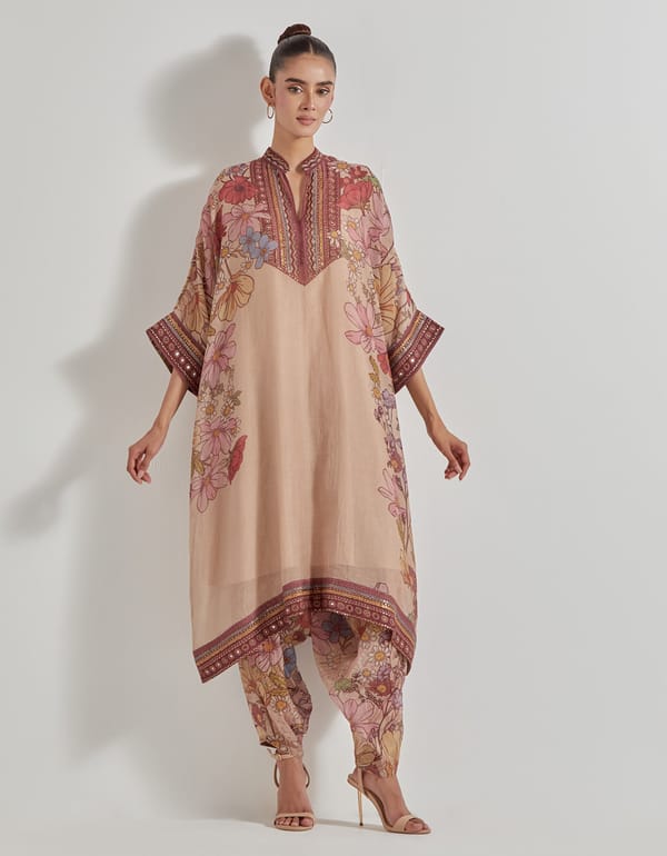 Floral Tissue Chanderi Printed Kurta Set with Pants — Kavita Bhartia