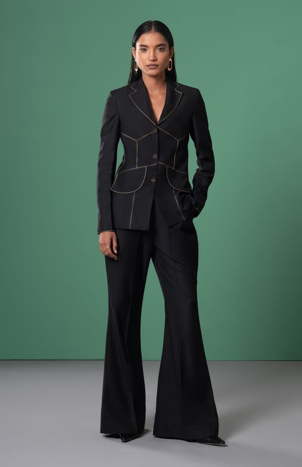 Black Panelled Tailored Blazer with Contrast Topstitch — ADVAIT